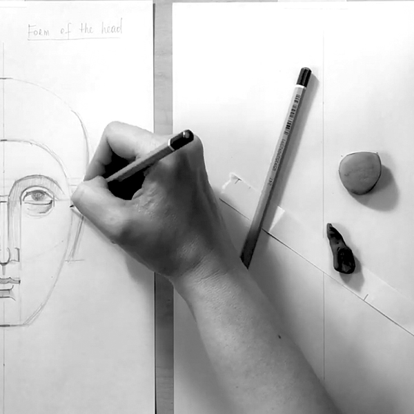 Online Interactive Course for Drawing the Frontal Face Theory and Practice