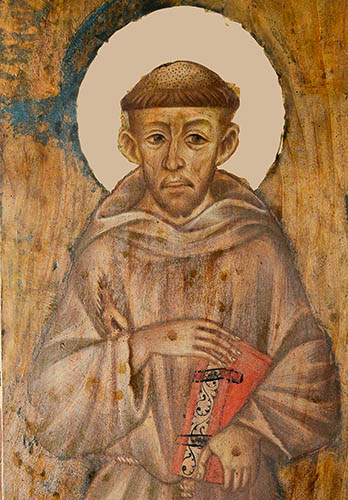 Fresco image of St Francis of Assisi by Cimabue.